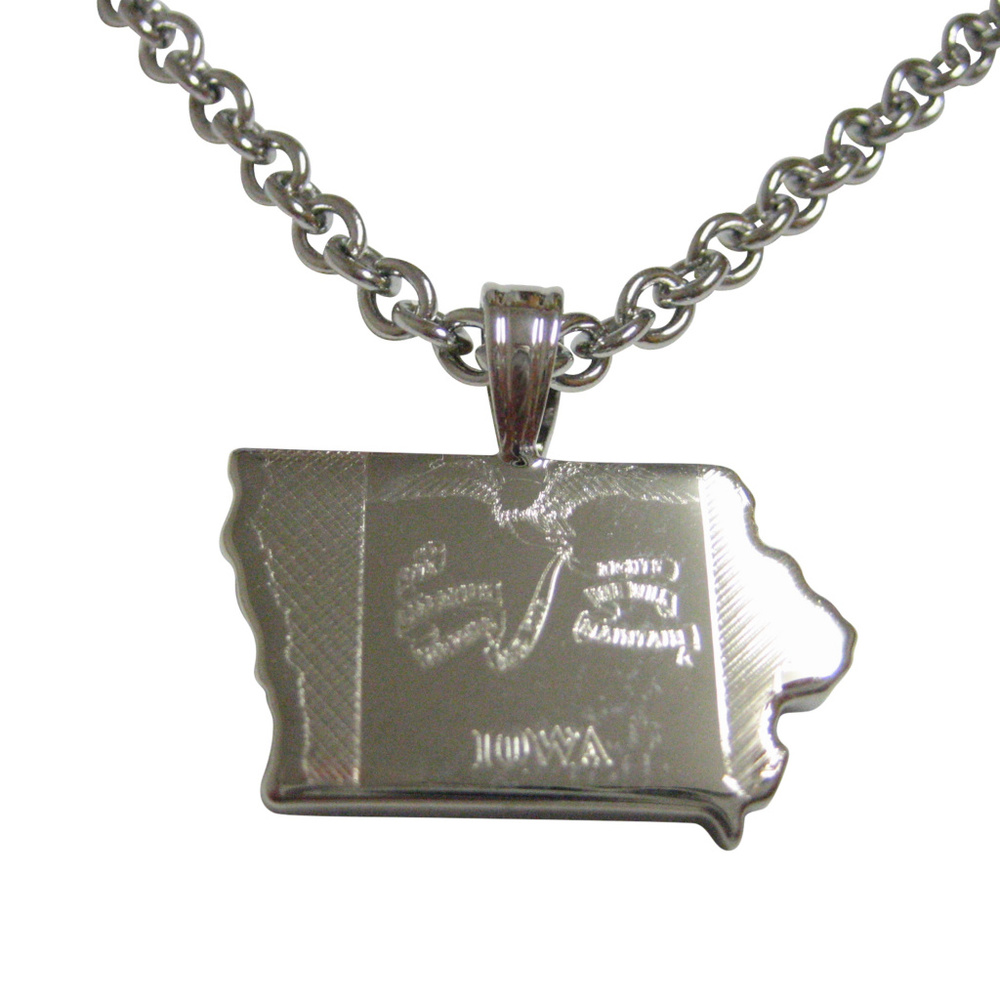 Iowa State Map Shape And Flag Design Necklace - image 1